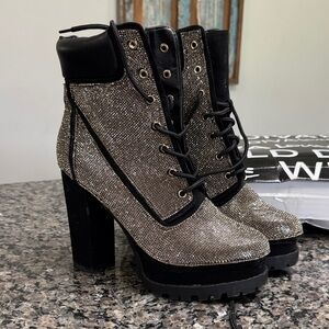 Elegant Black and Silver Women's Ankle Boots